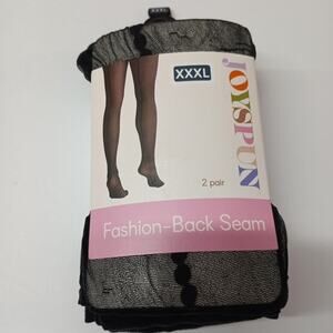 Size XXXL 2 Pair Joyspun Fashion Tights Back Seam Opaque Black